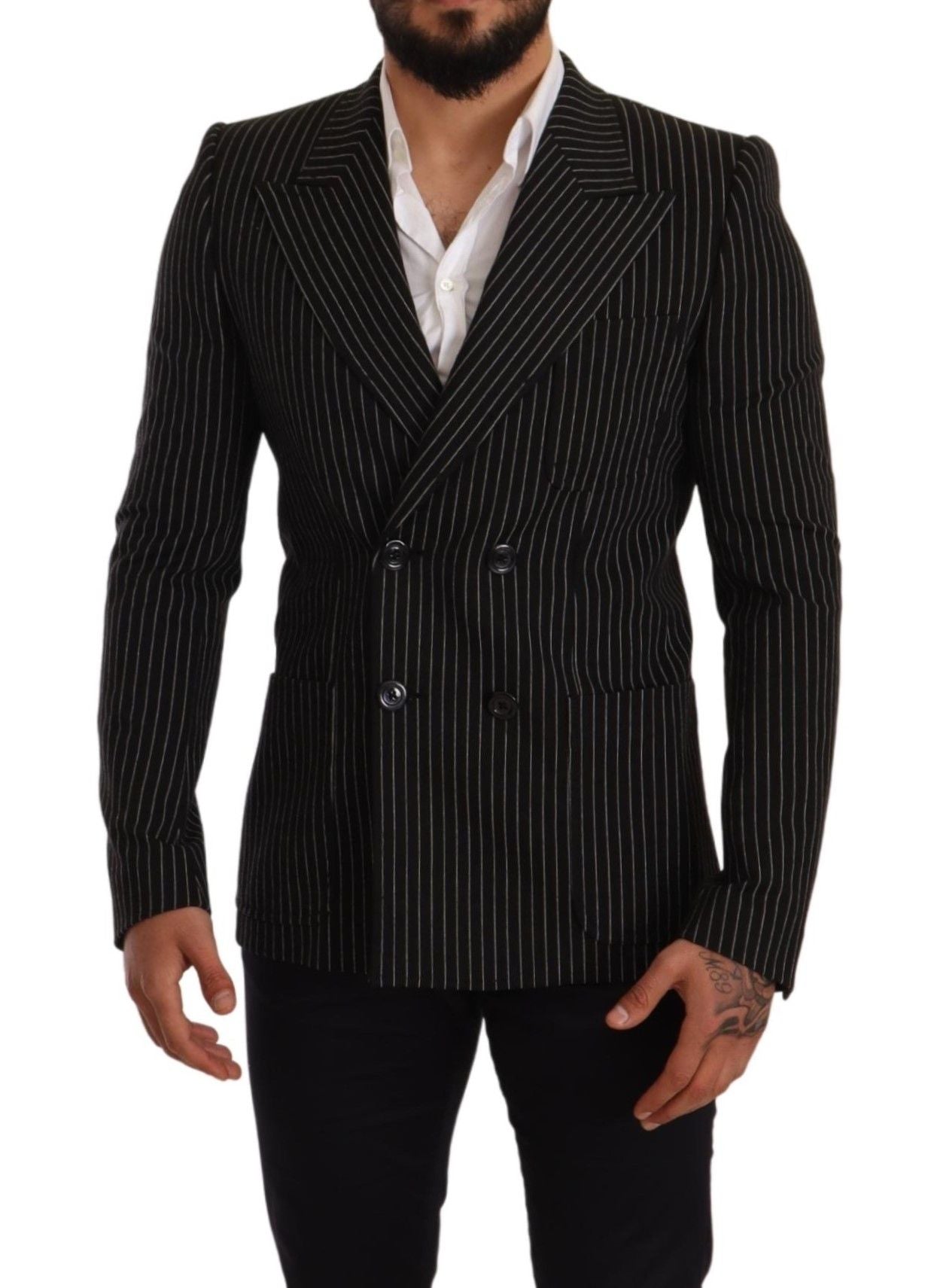 Dolce &amp; Gabbana Black White Striped Slim Fit Coat Blazer
