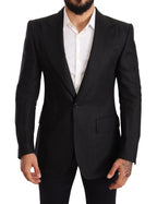 Dolce &amp; Gabbana Black Linen Slim Fit Coat Jacket Blazer