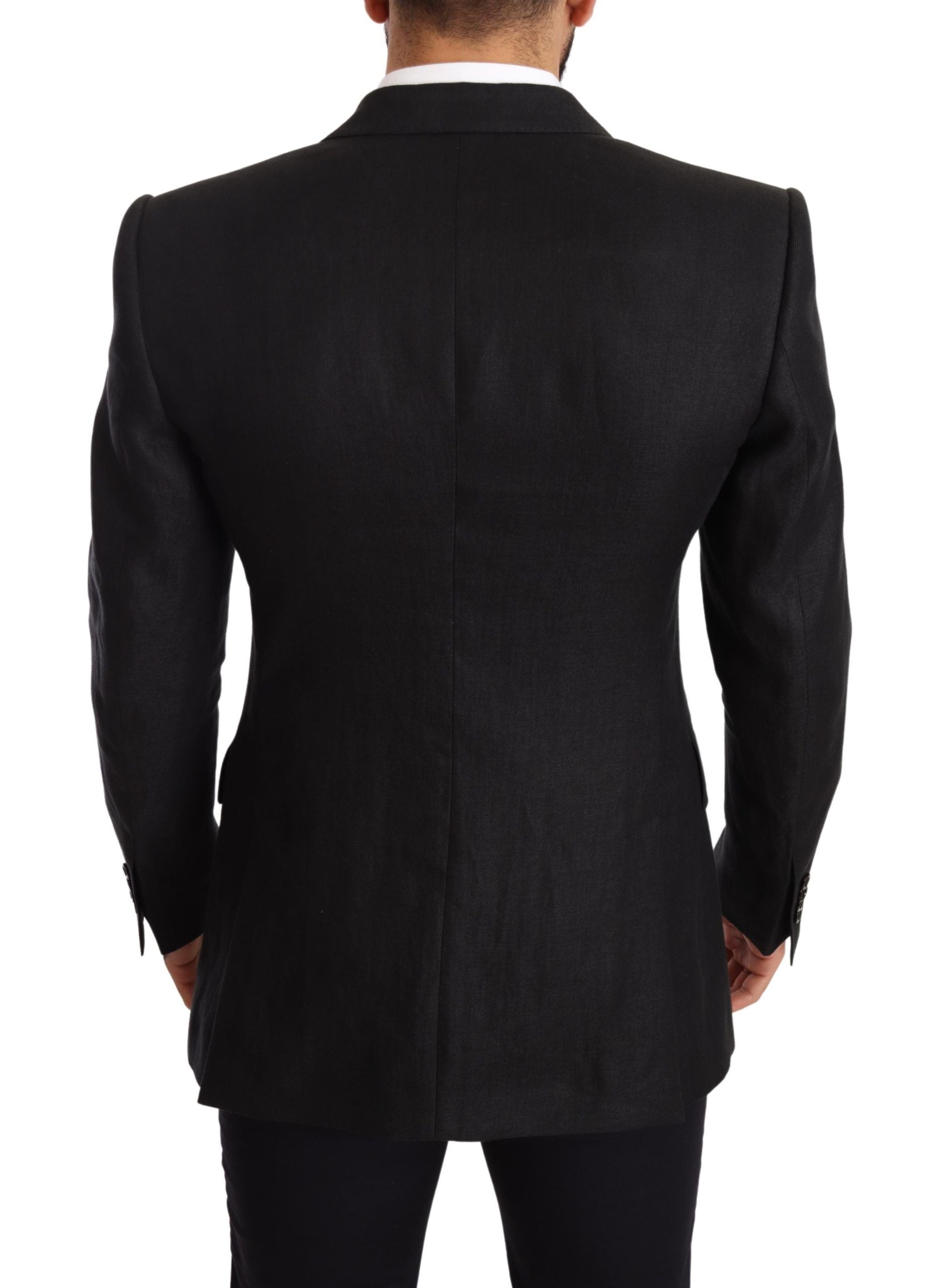 Dolce &amp; Gabbana Black Linen Slim Fit Coat Jacket Blazer