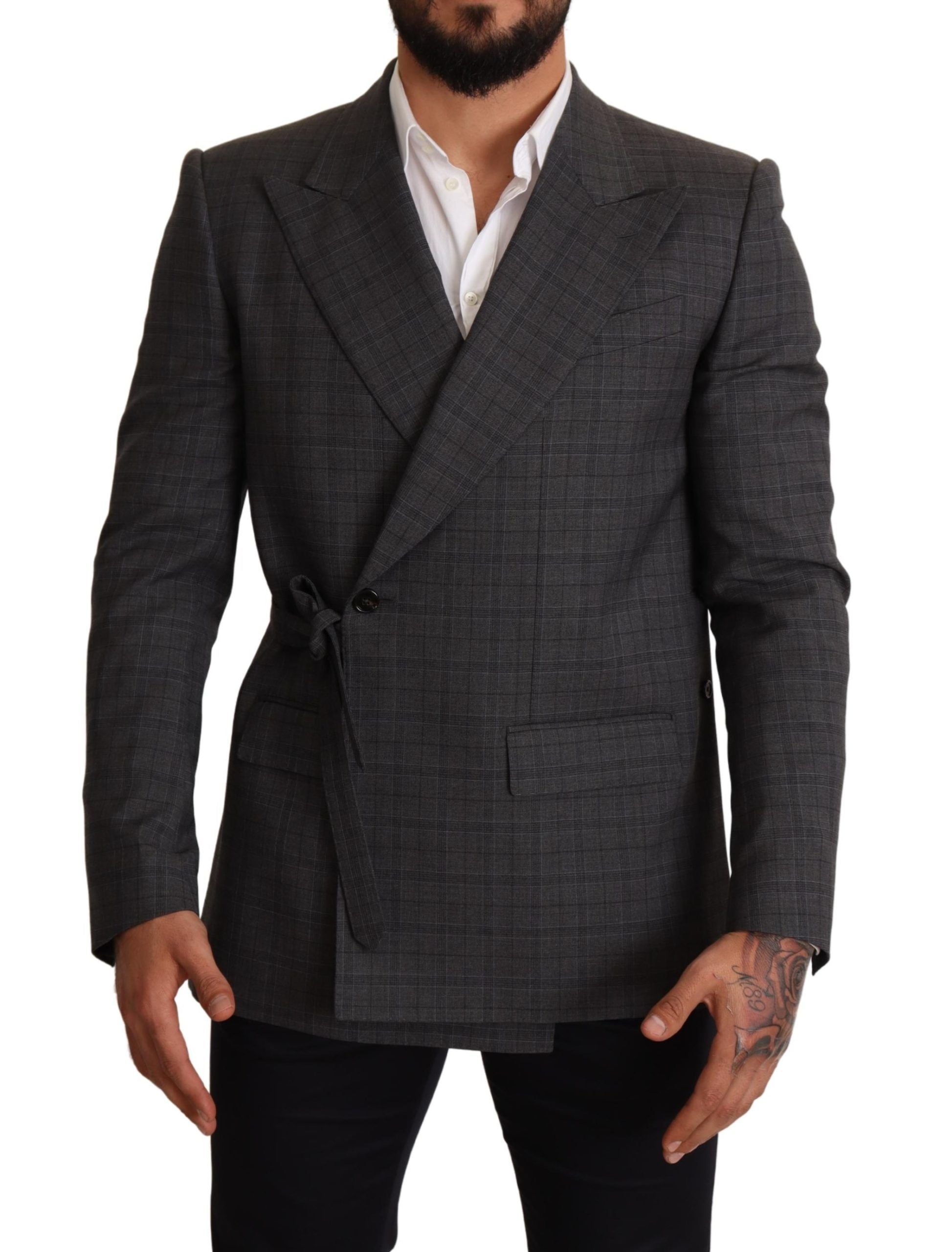 Dolce &amp; Gabbana Gray Check Wool Slim Fit Blazer Jacket