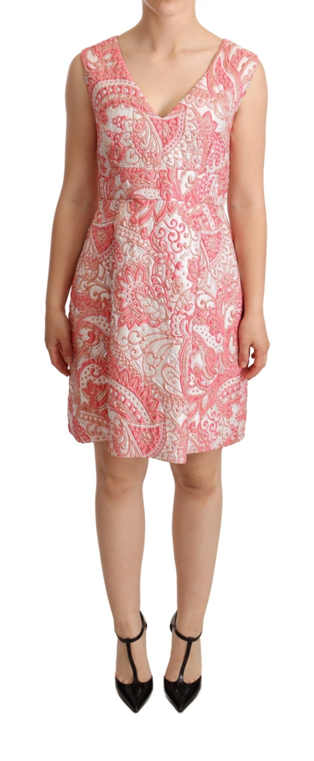 Dolce &amp; Gabbana Pink Floral Jacquard Pleated Sheath Dress