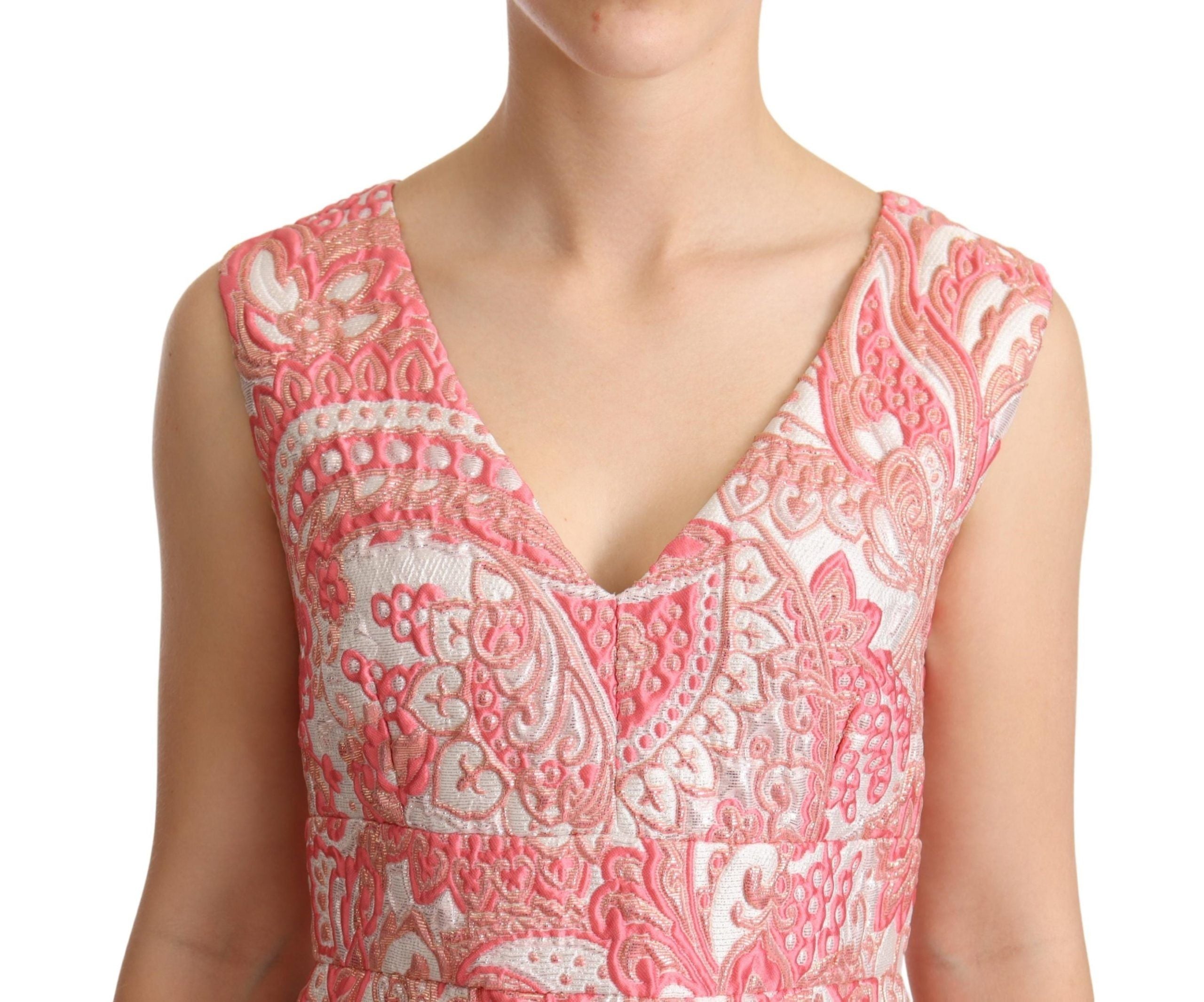 Dolce &amp; Gabbana Pink Floral Jacquard Pleated Sheath Dress