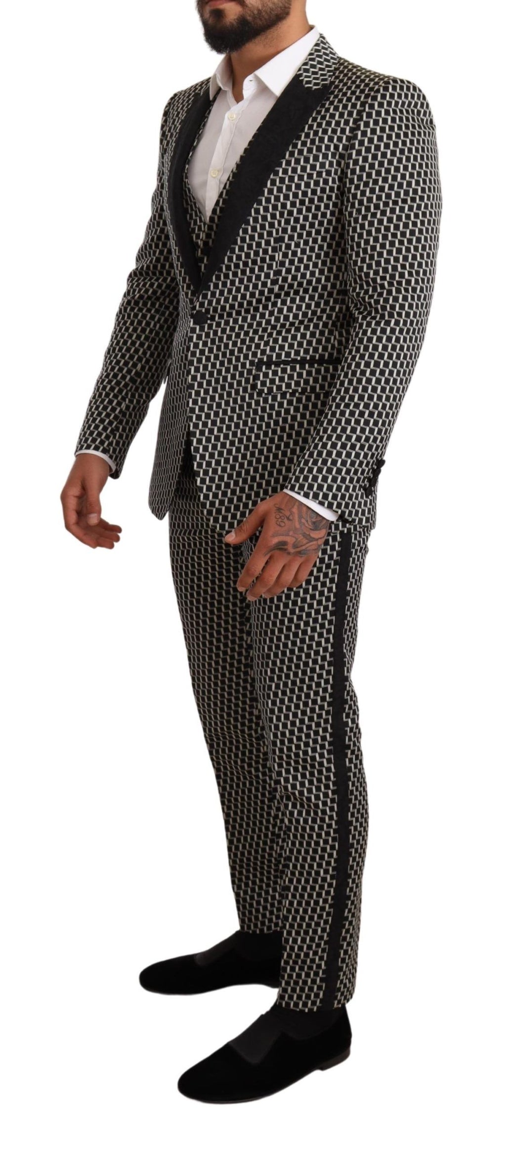 Dolce &amp; Gabbana Black White Check 3 Piece Set MARTINI Suit