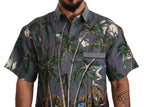 Dolce &amp; Gabbana Gray Linen Tropical Print Collared Shirt