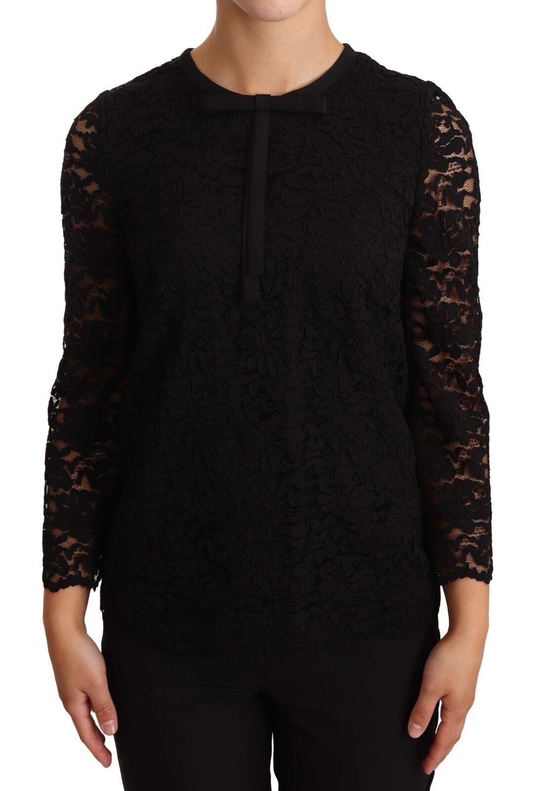 Dolce &amp; Gabbana Black Floral Lace Nylon Blouse Top