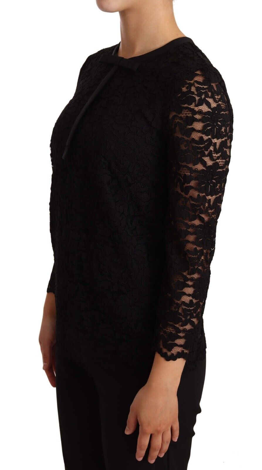 Dolce &amp; Gabbana Black Floral Lace Nylon Blouse Top