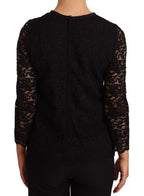 Dolce &amp; Gabbana Black Floral Lace Nylon Blouse Top