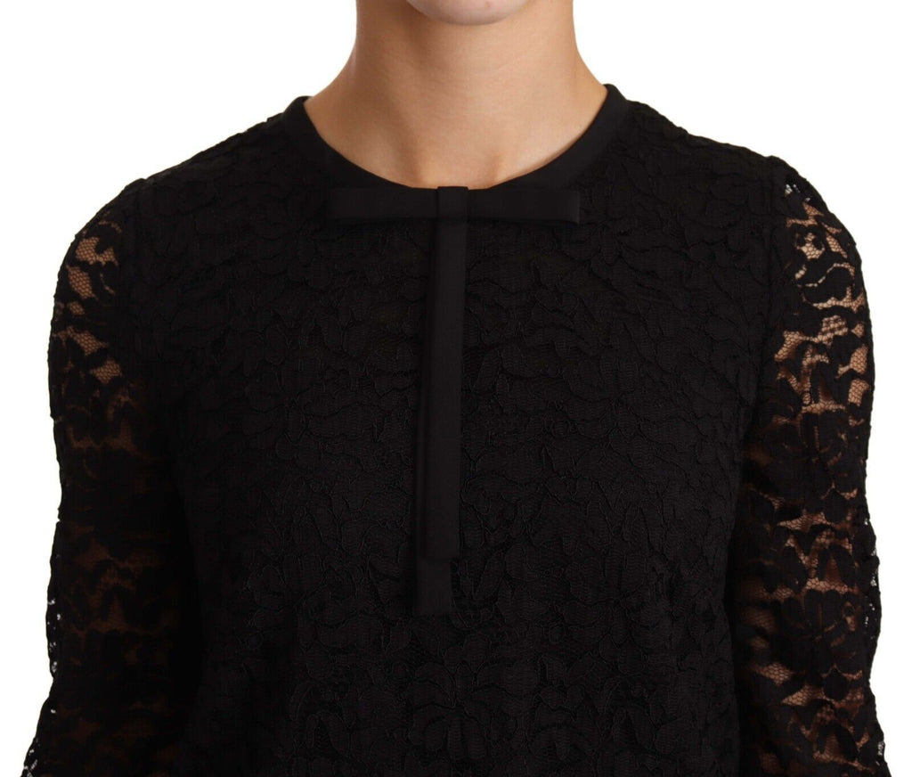 Dolce &amp; Gabbana Black Floral Lace Nylon Blouse Top