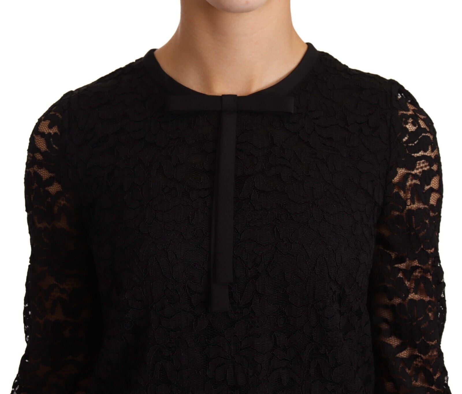 Dolce &amp; Gabbana Black Floral Lace Nylon Blouse Top