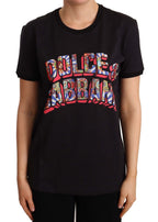 Dolce &amp; Gabbana Black Cotton Large Print Top Crewneck T-shirt