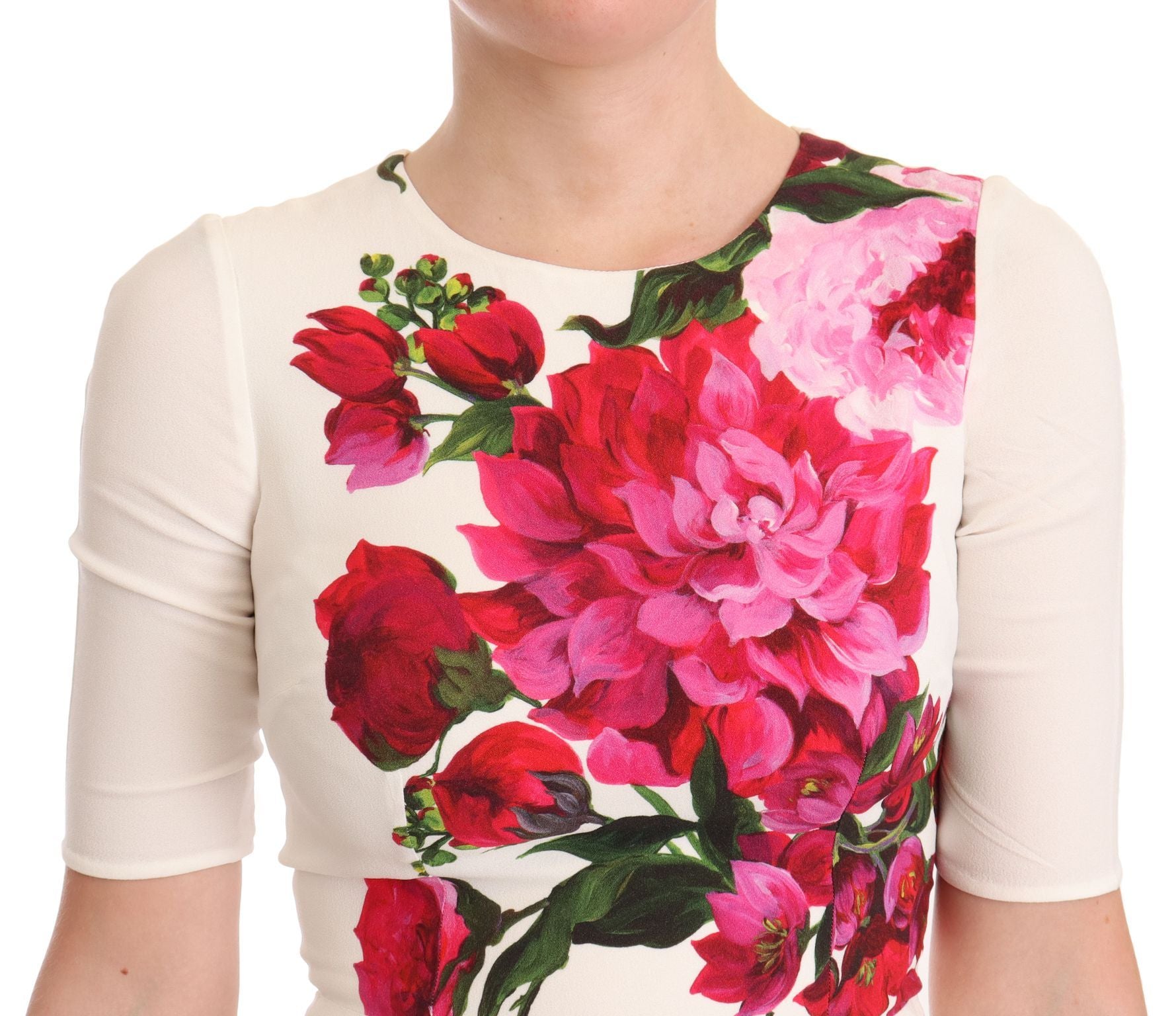 Dolce &amp; Gabbana White Floral Printed Crepe Midi Slit Dress