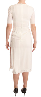 Dolce &amp; Gabbana White Floral Printed Crepe Midi Slit Dress