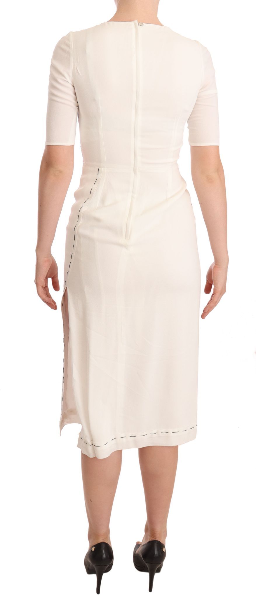 Dolce &amp; Gabbana White Floral Printed Crepe Midi Slit Dress