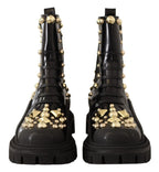 Dolce &amp; Gabbana Black Leather Studded Combat Boots