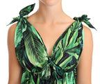 Dolce &amp; Gabbana Green Leaves Print Cotton Flared Mini Dress