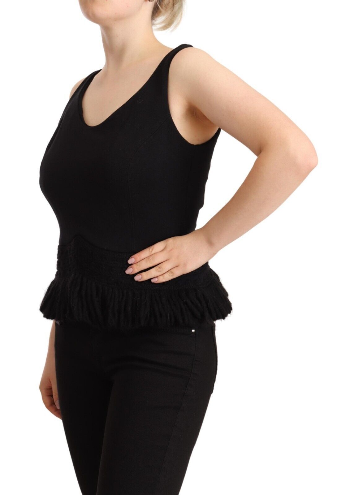 Ermanno Scervino Black Cotton Sleeveless Tank Casual Top