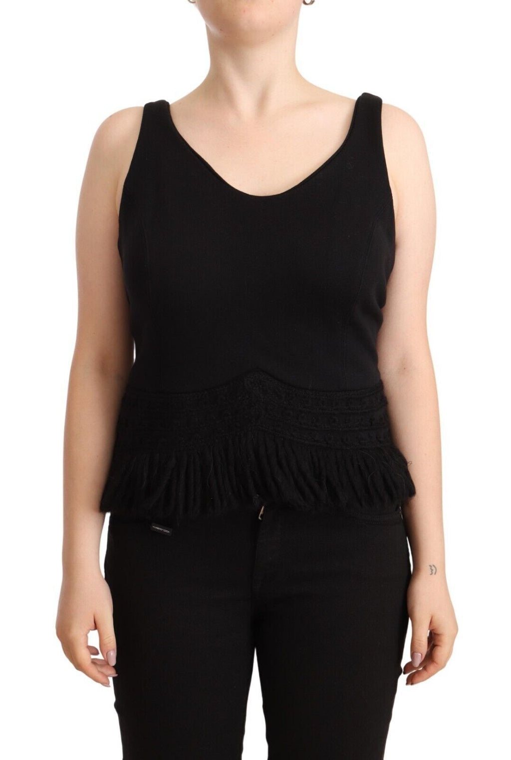 Ermanno Scervino Black Cotton Sleeveless Tank Casual Top