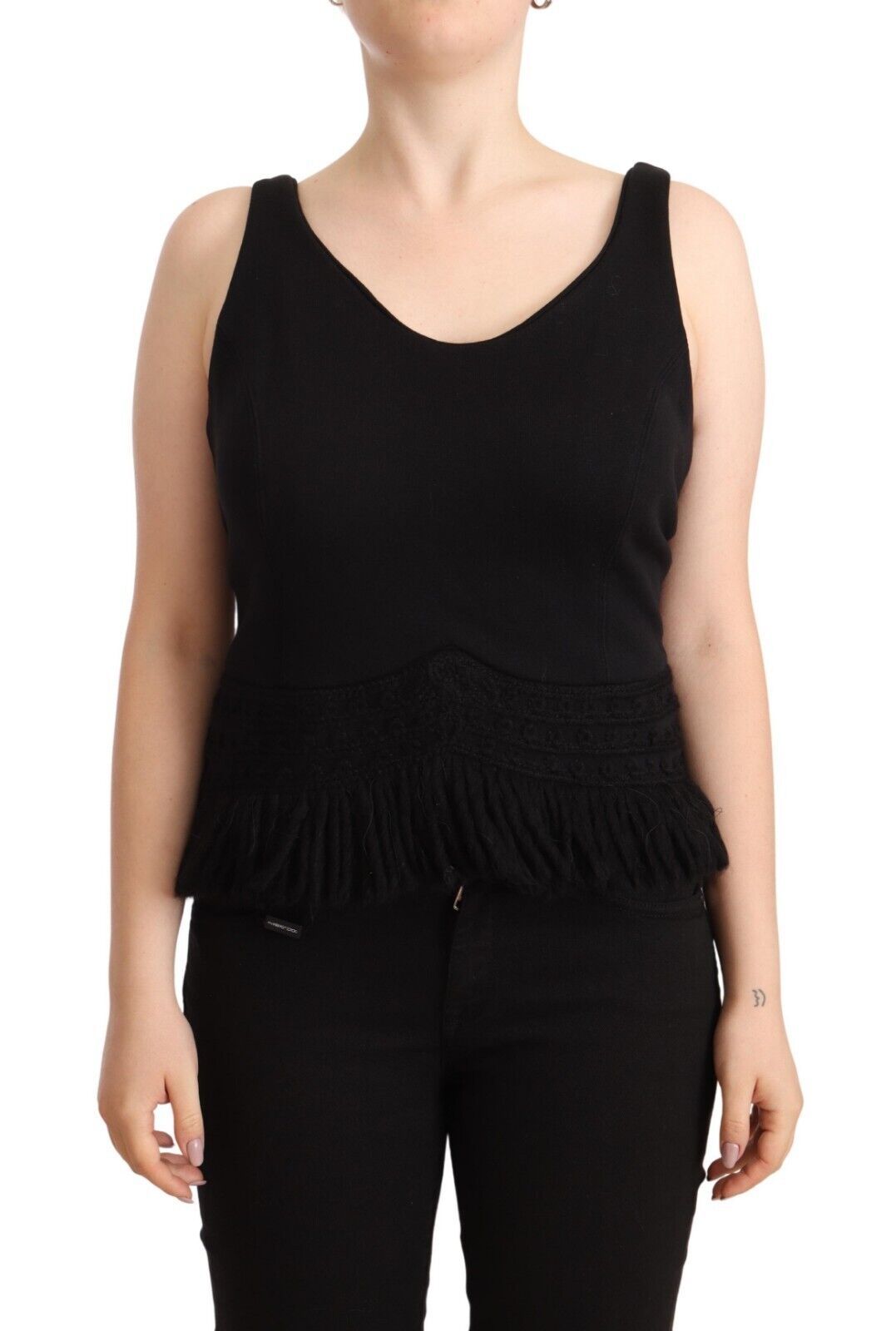 Ermanno Scervino Black Cotton Sleeveless Tank Casual Top