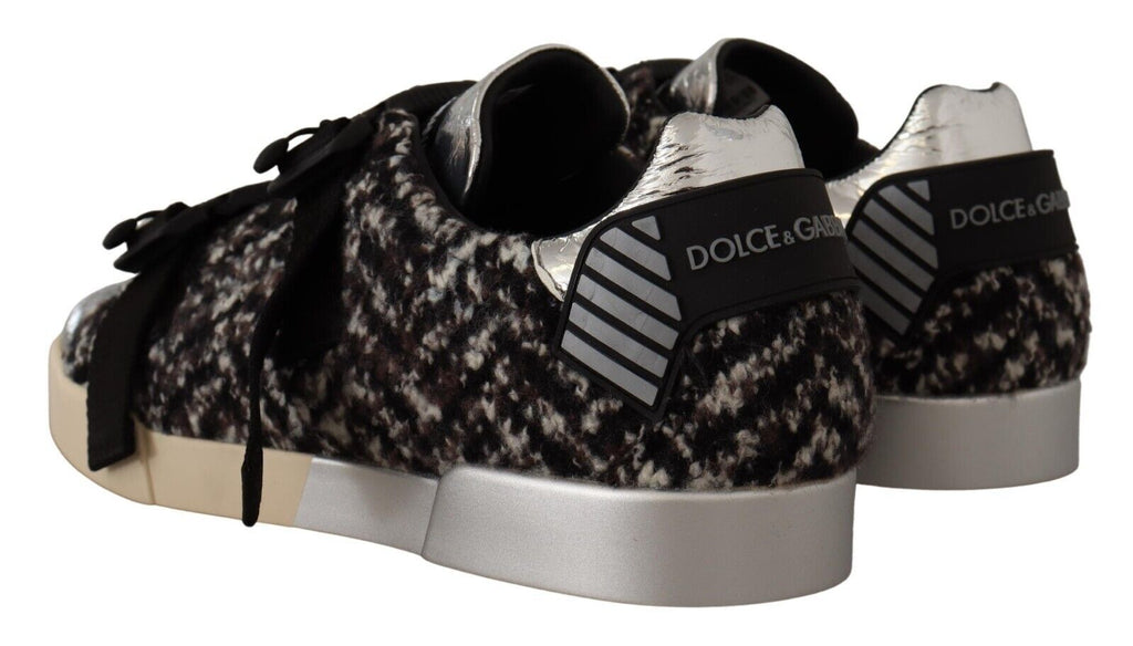 Dolce &amp; Gabbana Silver Leather Brown Cotton Wool Sneakers Shoes