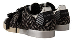 Dolce &amp; Gabbana Silver Leather Brown Cotton Wool Sneakers Shoes