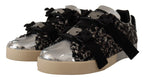 Dolce &amp; Gabbana Silver Leather Brown Cotton Wool Sneakers Shoes
