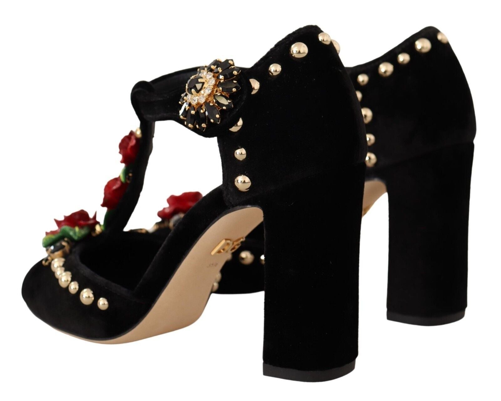 Dolce &amp; Gabbana Black Mary Jane Pumps Roses Crystals Shoes