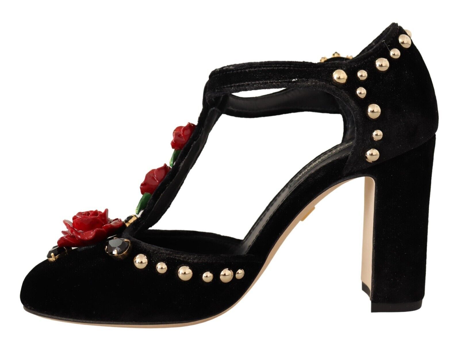 Dolce &amp; Gabbana Black Mary Jane Pumps Roses Crystals Shoes