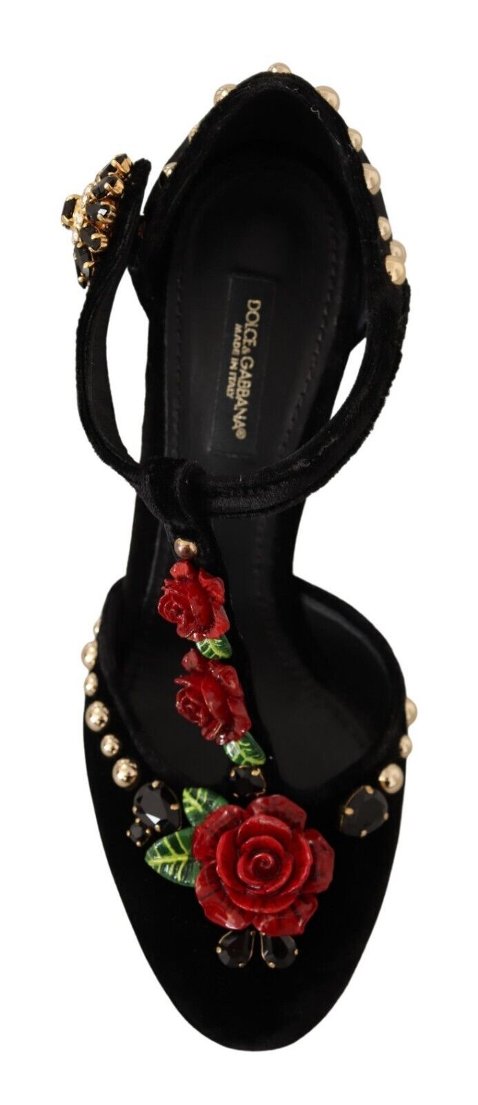 Dolce &amp; Gabbana Black Mary Jane Pumps Roses Crystals Shoes
