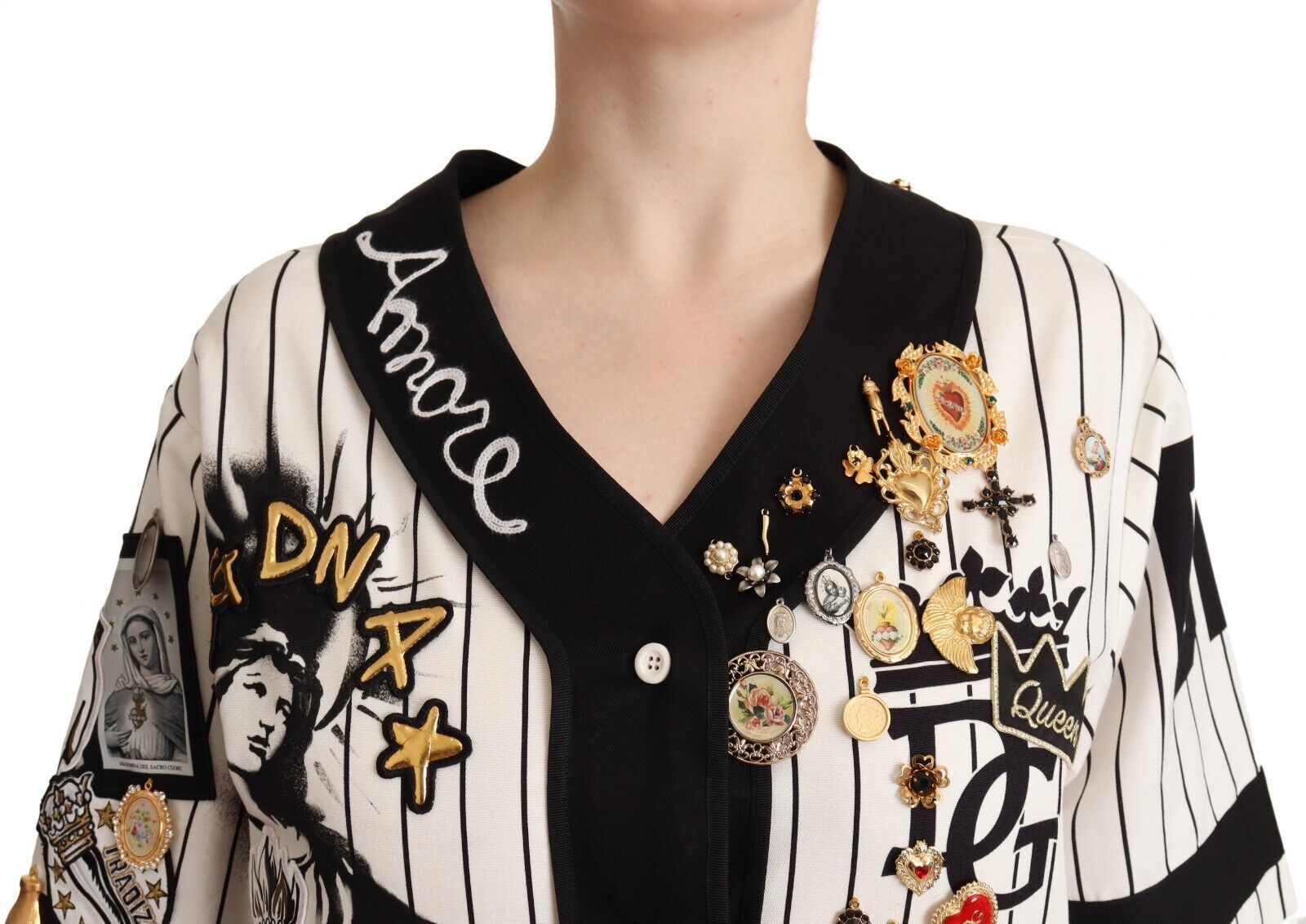 Dolce &amp; Gabbana White Cotton Crystal Charms Love Shirt