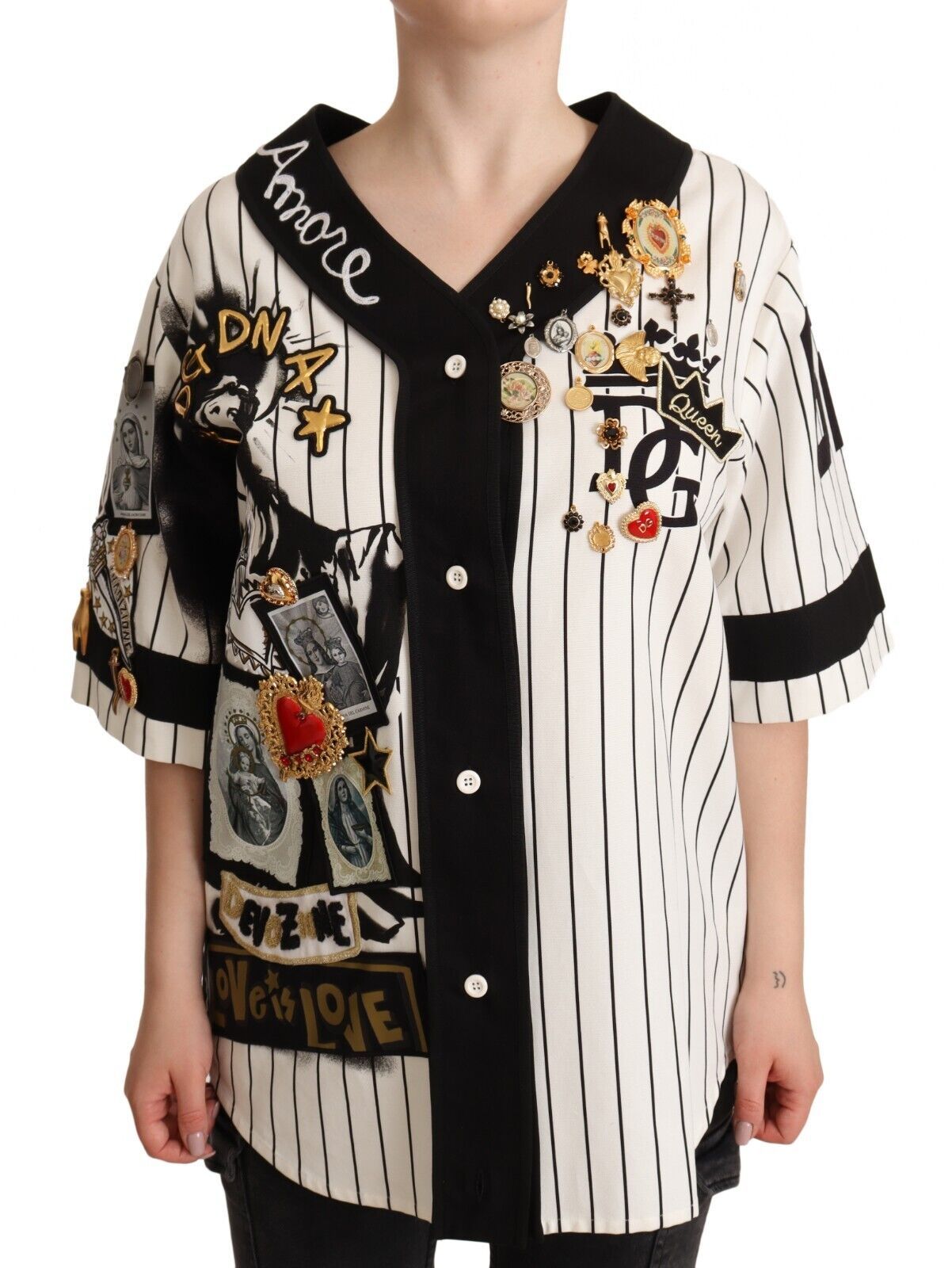 Dolce &amp; Gabbana White Cotton Crystal Charms Love Shirt