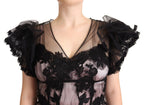 Dolce &amp; Gabbana Black Pink Floral Lace A-line Midi Sheer Dress