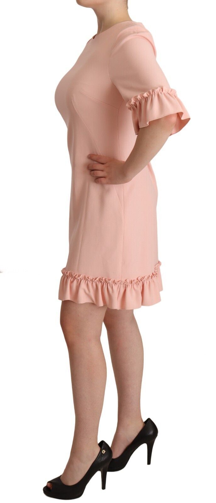 Dolce &amp; Gabbana Pink Ruffled Sleeves Viscose Sheath Dress