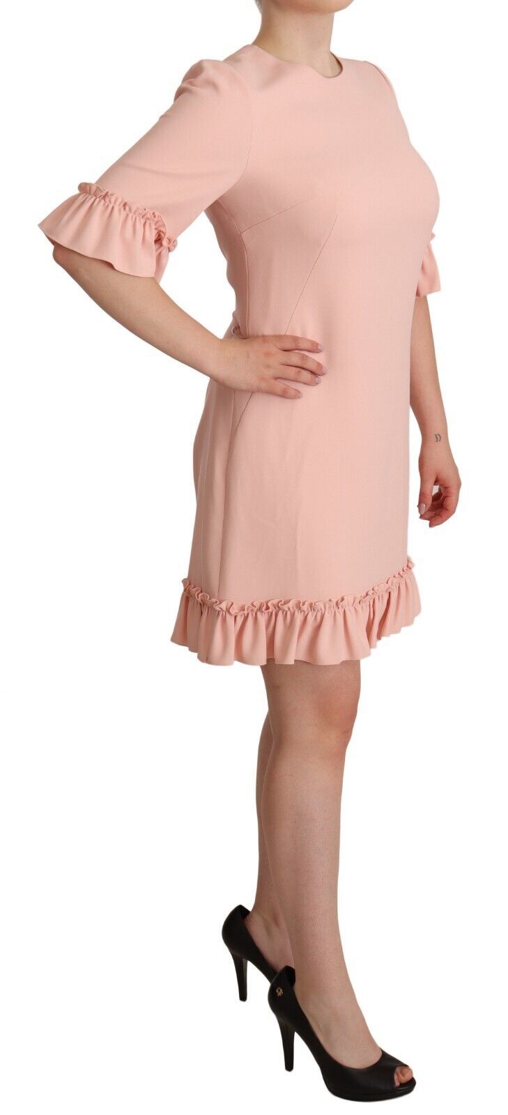 Dolce &amp; Gabbana Pink Ruffled Sleeves Viscose Sheath Dress