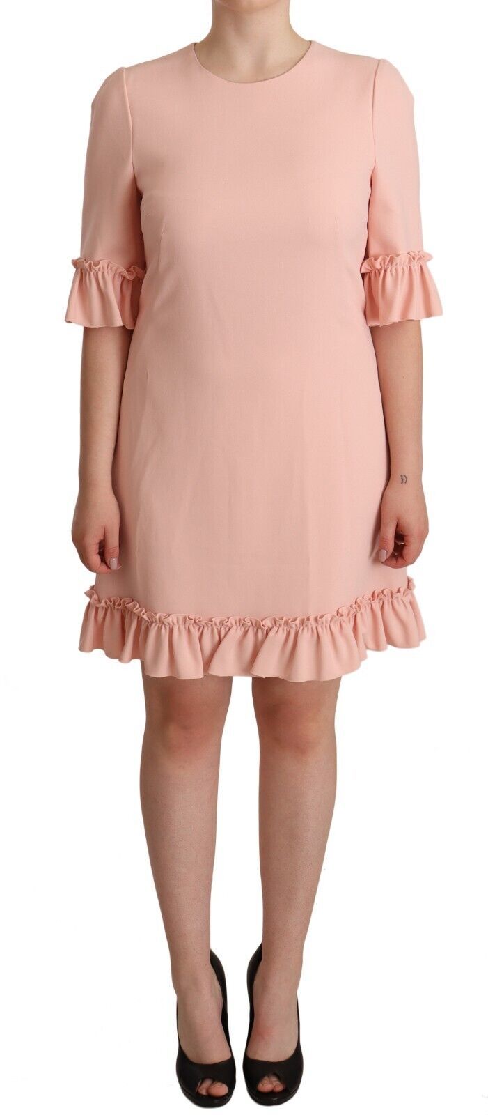 Dolce &amp; Gabbana Pink Ruffled Sleeves Viscose Sheath Dress