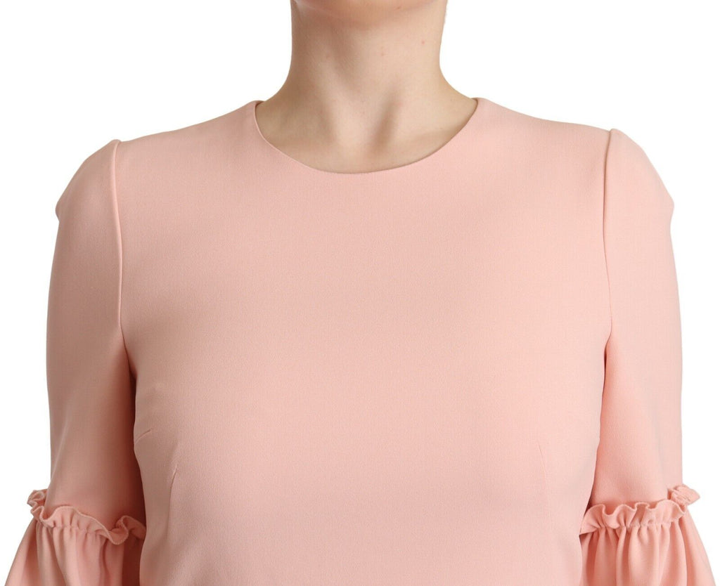 Dolce &amp; Gabbana Pink Ruffled Sleeves Viscose Sheath Dress