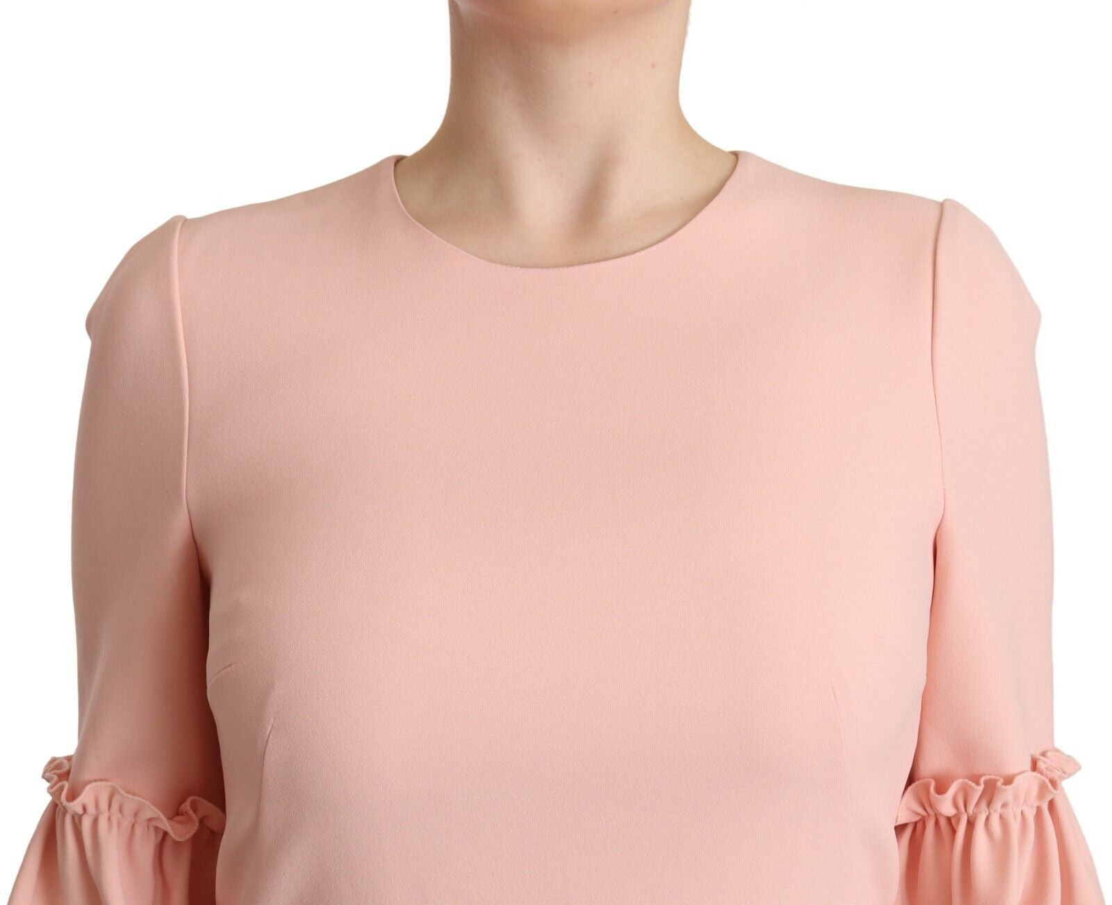 Dolce &amp; Gabbana Pink Ruffled Sleeves Viscose Sheath Dress