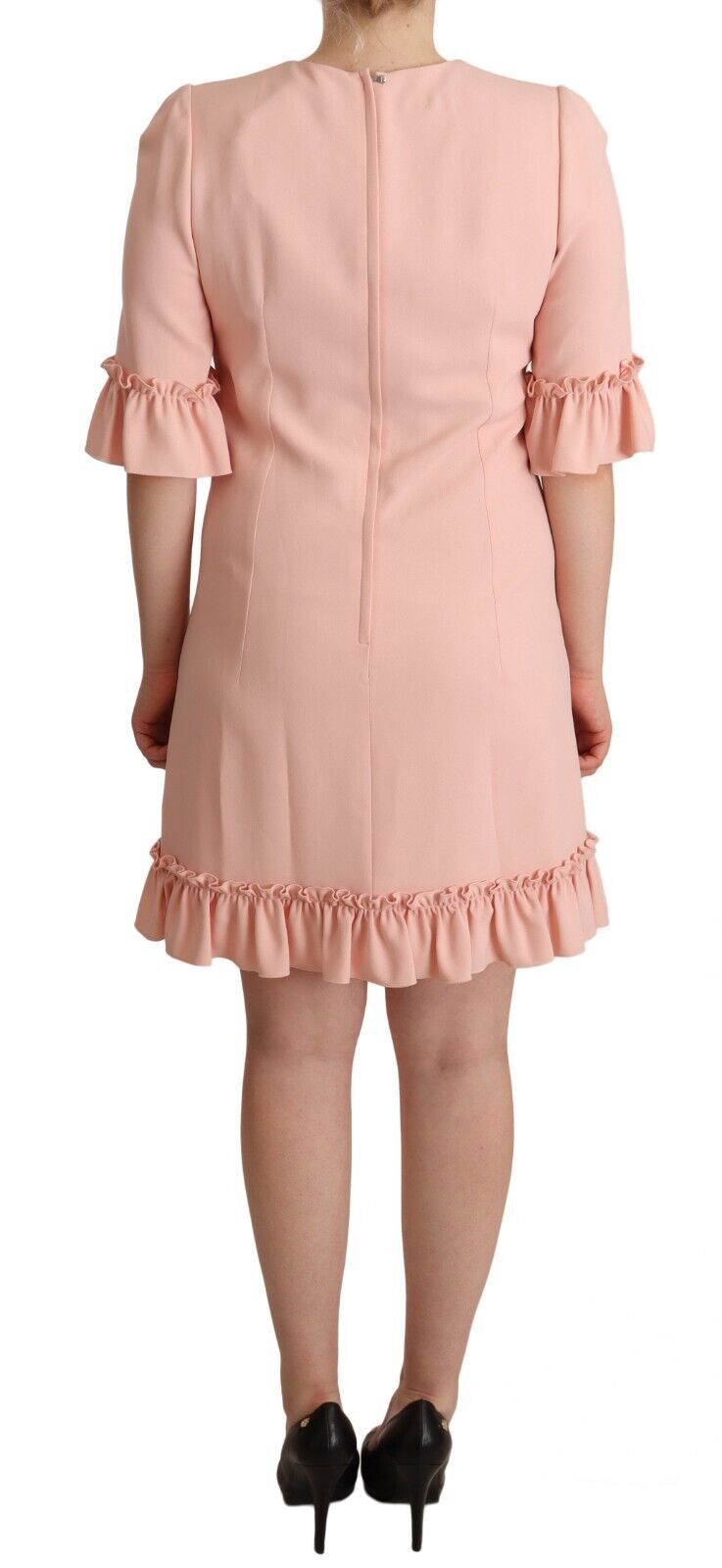 Dolce &amp; Gabbana Pink Ruffled Sleeves Viscose Sheath Dress