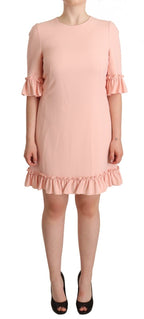 Dolce &amp; Gabbana Pink Ruffled Sleeves Viscose Sheath Dress
