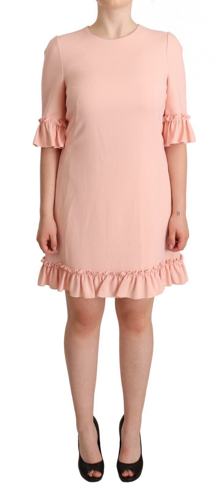 Dolce &amp; Gabbana Pink Ruffled Sleeves Viscose Sheath Dress