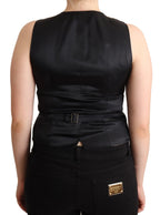 Dolce &amp; Gabbana Black Button Down Sleeveless Viscose Vest Top