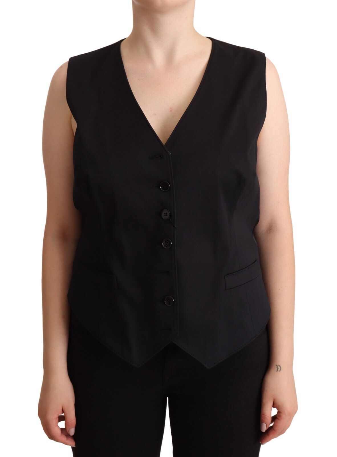 Dolce &amp; Gabbana Black Button Down Sleeveless Vest Waiscoat Top