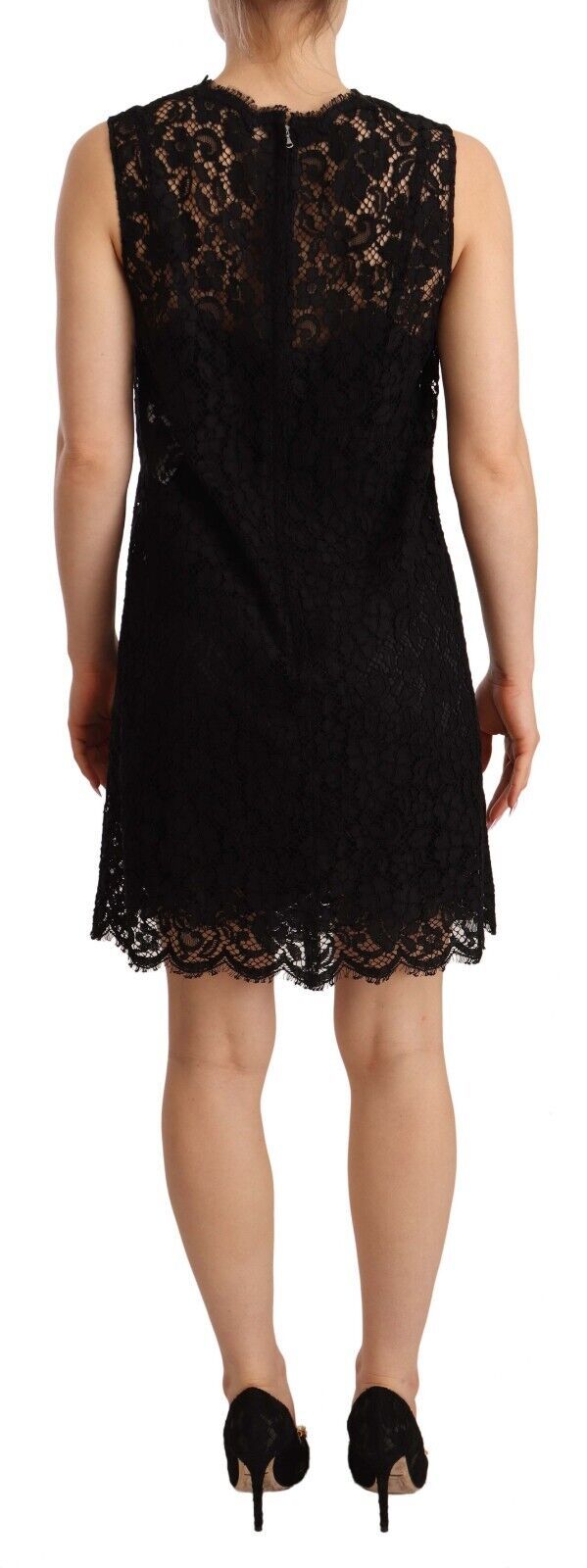 Dolce &amp; Gabbana Black Floral Lace Sheath Sleeveless Mini Dress