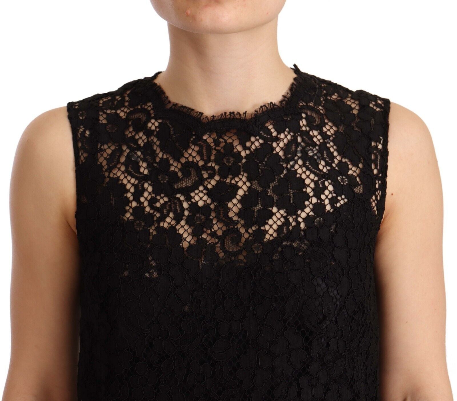 Dolce &amp; Gabbana Black Floral Lace Sheath Sleeveless Mini Dress