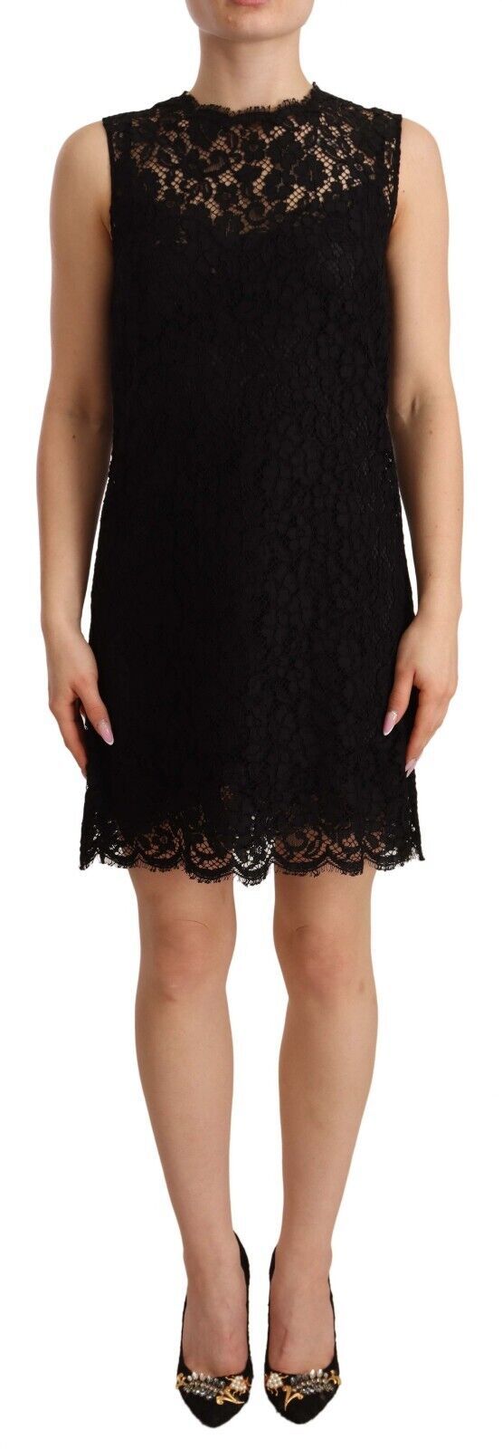 Dolce &amp; Gabbana Black Floral Lace Sheath Sleeveless Mini Dress