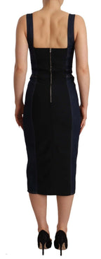 Dolce &amp; Gabbana Dark Blue Cotton Denim Sheath Midi Dress