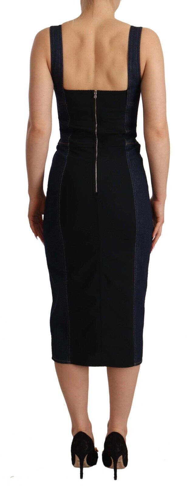 Dolce &amp; Gabbana Dark Blue Cotton Denim Sheath Midi Dress