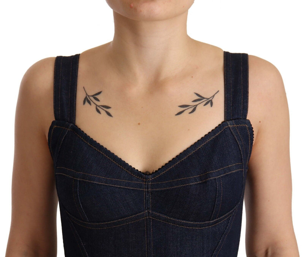 Dolce &amp; Gabbana Dark Blue Cotton Denim Sheath Midi Dress