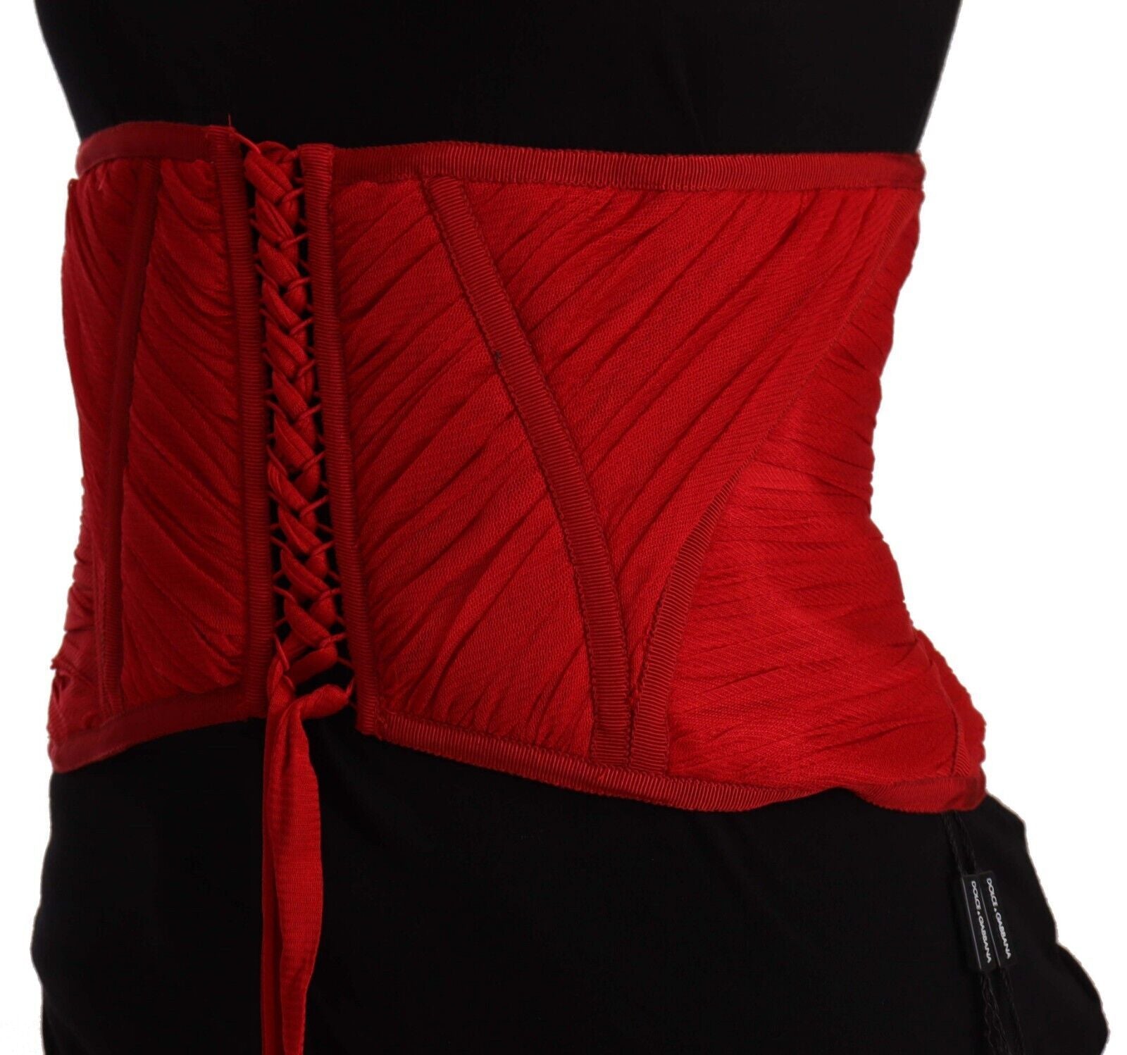 Dolce &amp; Gabbana Red Corset Belt Stretch Waist Strap Silk Top