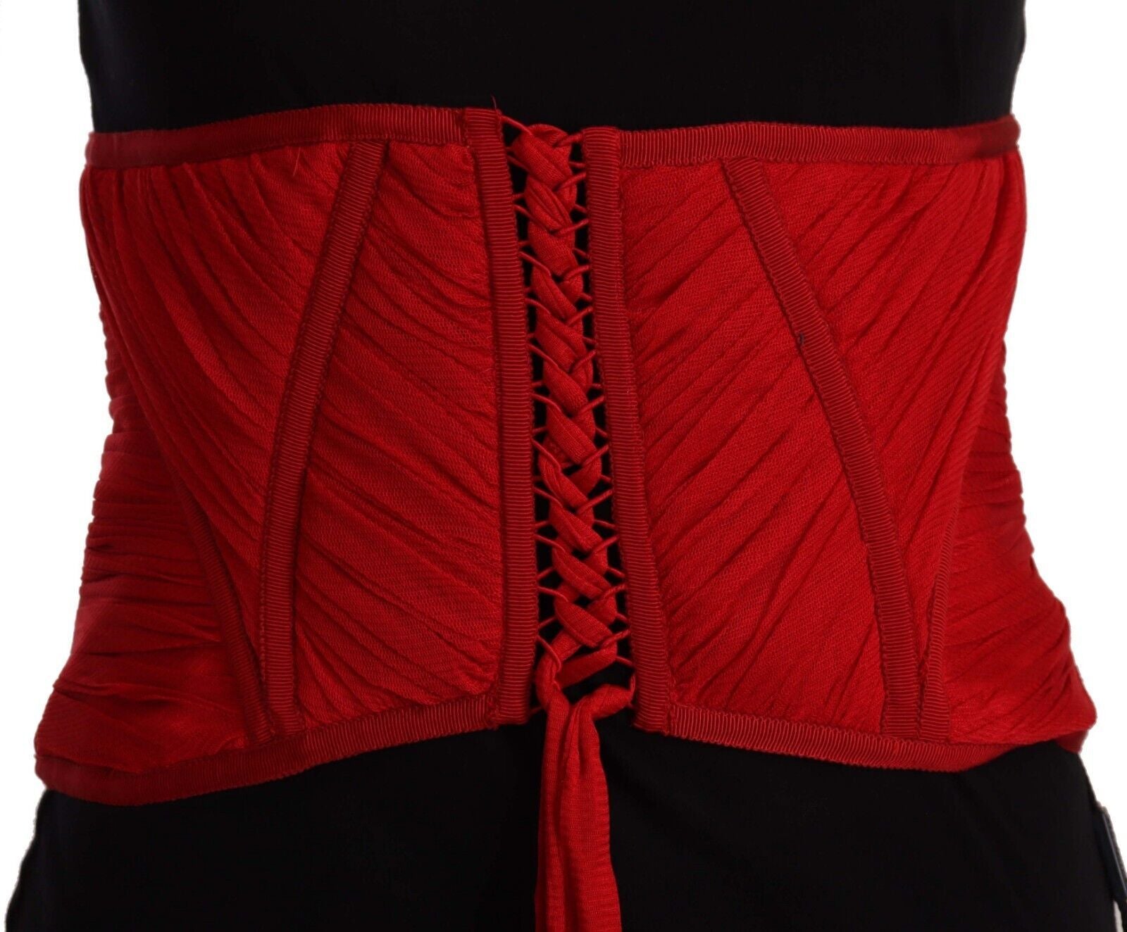 Dolce &amp; Gabbana Red Corset Belt Stretch Waist Strap Silk Top