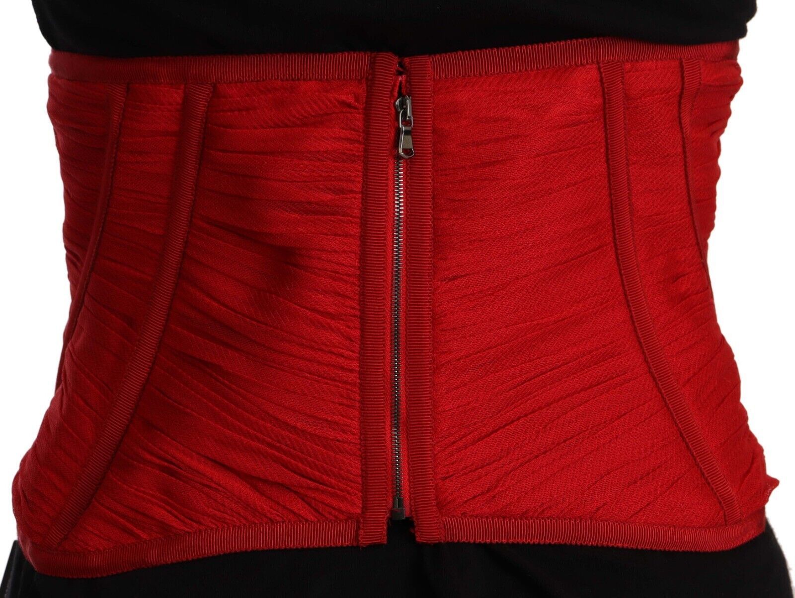 Dolce &amp; Gabbana Red Corset Belt Stretch Waist Strap Silk Top
